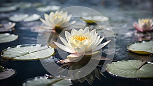 Beauty of water lilies encased in ice on a winter pond