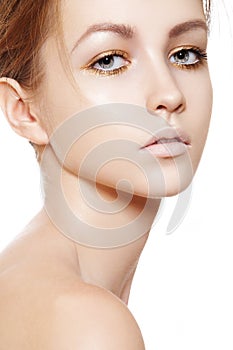 Beauty, wellness, skin care. Soft clean model face