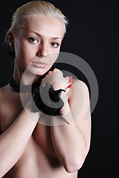Beauty woman with black rose
