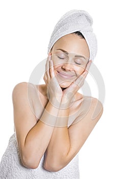 Beauty woman with closed eyes after bathing