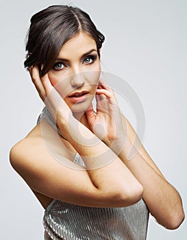 Beauty woman face close up portrait. Female young model. Studio