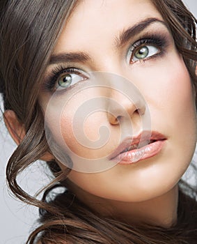 Beauty woman face close up portrait. Light make up.