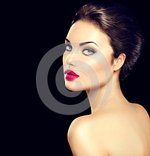 Beauty woman face closeup isolated on black