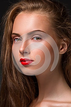 Beauty woman face closeup isolated on black background. Beautiful