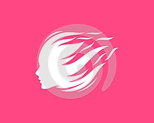 Beauty woman face with fire hair logo