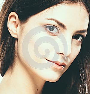 Beauty Woman face Portrait. Beautiful model Girl with Perfect Fr