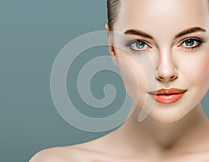 Beauty Woman face Portrait. Beautiful model Girl with Perfect Fresh Clean Skin.