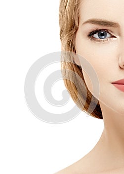 Beauty Woman face Portrait. Beautiful Spa model Girl with Perfect Fresh Clean Skin