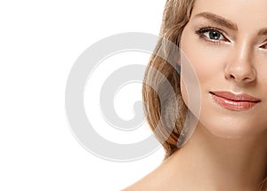 Beauty Woman face Portrait. Beautiful Spa model Girl with Perfect Fresh Clean Skin