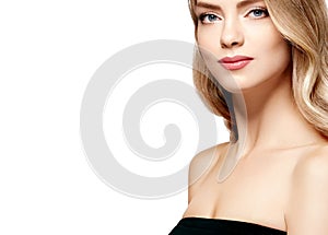 Beauty Woman face Portrait. Beautiful Spa model Girl with Perfect Fresh Clean Skin