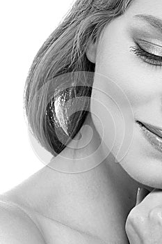 Beauty Woman face Portrait. Beautiful Spa model Girl with Perfect Fresh Clean Skin