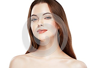 Beauty Woman face Portrait. Beautiful Spa model Girl with Perfect Fresh Clean Skin. Youth and Skin Care Concept.