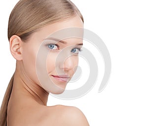 Beauty Woman face Portrait. Skin Care Concept Isolated on a white background