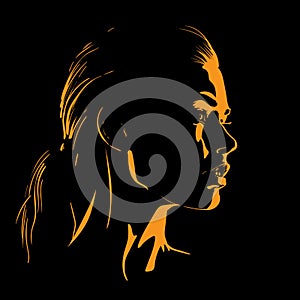 Beauty Woman Face silhouette in contrast backlight. Illustration.