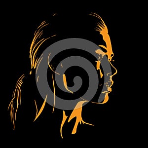 Beauty Woman Face silhouette in contrast backlight. Illustration. photo