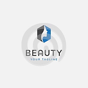 Beauty woman fashion logo. Abstract girl face design creative template