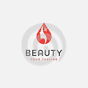 Beauty woman fashion logo. Abstract girl face with drop water desigm