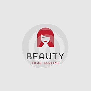 Beauty woman fashion logo. Abstract girl face vector simple design
