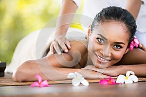 Beauty woman getting relaxation in spa salon