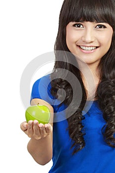 Beauty woman with green apple