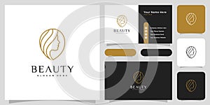 Beauty woman hairstyle logo design with business card for nature people salon elements