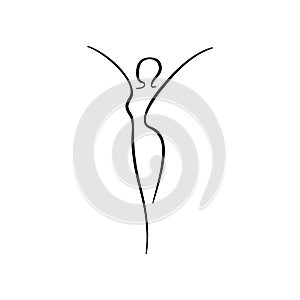 Beauty woman line body silhouette. Freedom female line figure, model. Abstract drawing of girl sign for wellness center