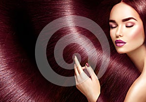 Beauty woman with long brown hair as background