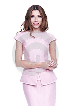 Beauty woman model wear stylish design clothing pink dress