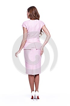 Beauty woman model wear stylish design clothing pink dress