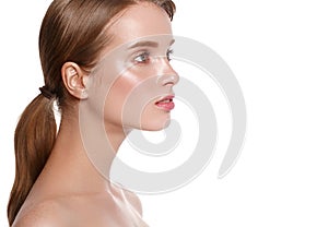 Beauty Woman Profile closed eyes face Portrait. Isolated on a white background