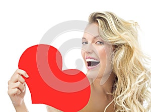 Beauty woman red heart valentine`s love