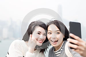 Beauty woman selfie in hongkong