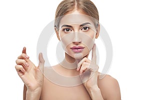 Beauty woman showing empty copyspace