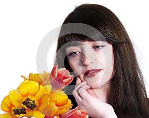 Beauty Woman with Spring Flower