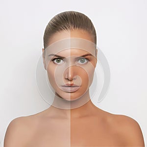 Beauty woman tan half face