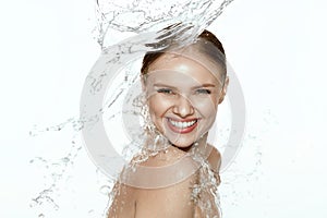 Beauty. Woman With Water On Face And Body. Spa Skin Care