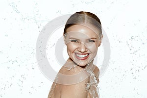 Beauty. Woman With Water On Face And Body. Spa Skin Care