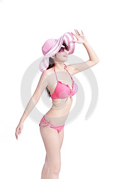 Beauty woman wear bikini happily