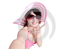 Beauty woman wear bikini happily