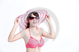 Beauty woman wear bikini happily