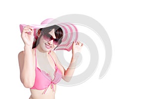 Beauty woman wear bikini happily