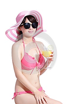 Beauty woman wear bikini happily