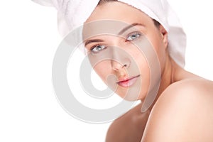Beauty woman wearing hair towel