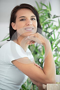 beauty woman with white perfect smile looking at camera