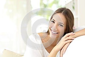 Beauty woman with white smile at home photo