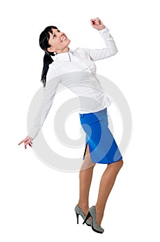 Beauty women in white shirt and blue skirt