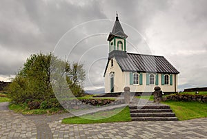 Beauty wooden Pingvallkirkja church - Iceland