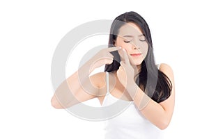 Beauty young asian woman is a acne, zit treatment, problem beautiful face. photo