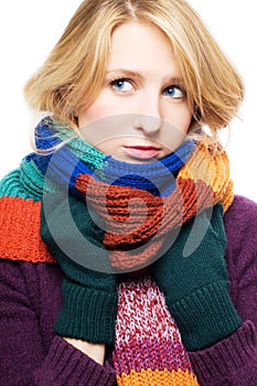 Beauty young sick woman with scarf and gloves