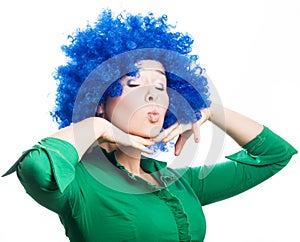 Beauty Young woman in a blue wig